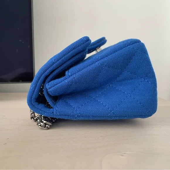 CHANEL 2.55 Mini Blue Quilted Cloth Shoulder Crossbody Bag - Picture 8 of 14